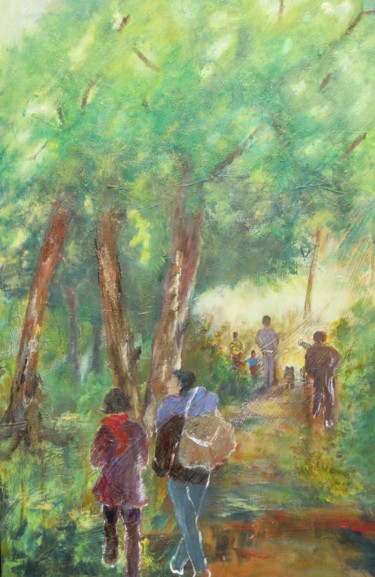 Painting titled "randonnée en forêt" by Marine Brivet, Original Artwork