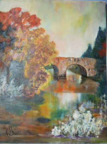 Painting titled "le pont aux VTT" by Marine Brivet, Original Artwork