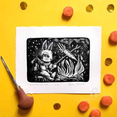 Gravures & estampes intitulée "Les carottes sont c…" par Marine Delvaux, Œuvre d'art originale, Linogravures