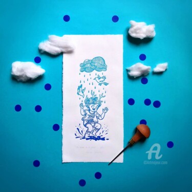 Gravures & estampes intitulée "La danse de la pluie" par Marine Delvaux, Œuvre d'art originale, Linogravures