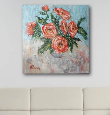 Painting titled "LATE ROSES flowers…" by Marinela Puscasu, Original Artwork, Oil
