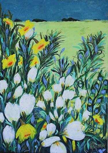 Malerei mit dem Titel "Flower painting - L…" von Marinela Puscasu, Original-Kunstwerk, Acryl Auf Keilrahmen aus Holz montiert