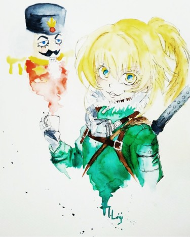 Painting titled "Inspiration Manga" by Marine Luigi, Original Artwork, Watercolor