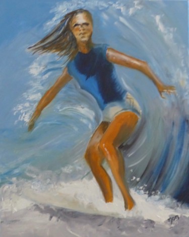 Peinture intitulée "Dans  la vague" par Môm, Œuvre d'art originale, Huile