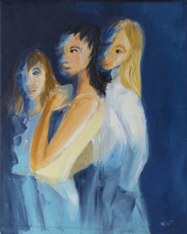 Peinture intitulée "Les trois amies" par Môm, Œuvre d'art originale, Acrylique