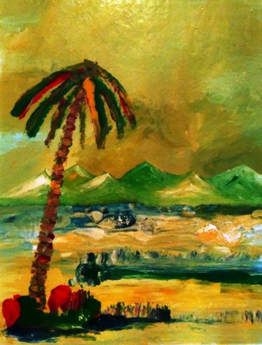 Pittura intitolato "Palma e montagne n.…" da Marino De Laura, Opera d'arte originale, Acrilico
