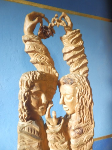Sculpture titled "Lovers With A Rose" by Marino Cargnel, Original Artwork, Wood
