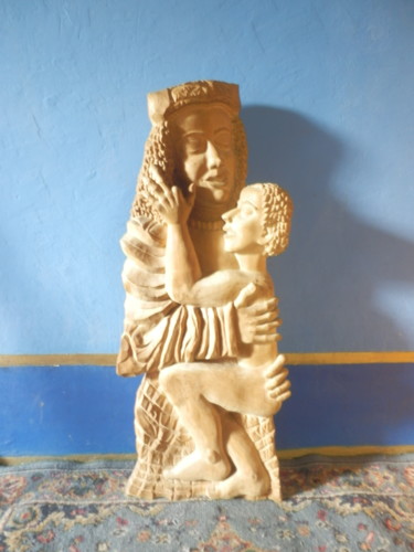 Sculpture intitulée "Mother With Child" par Marino Cargnel, Œuvre d'art originale, Bois