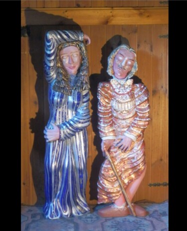 Sculptuur getiteld "The Couple" door Marino Cargnel, Origineel Kunstwerk, Hout