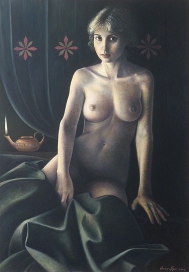 Pittura intitolato "Nudo con lanterna" da Marino Nagro, Opera d'arte originale