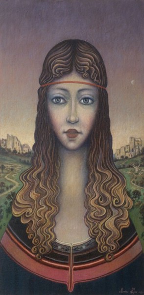 Pittura intitolato "Testa di donna con…" da Marino Nagro, Opera d'arte originale