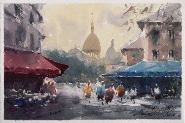 Malerei mit dem Titel "Paris, watercolor o…" von Victor Marin, Original-Kunstwerk, Aquarell