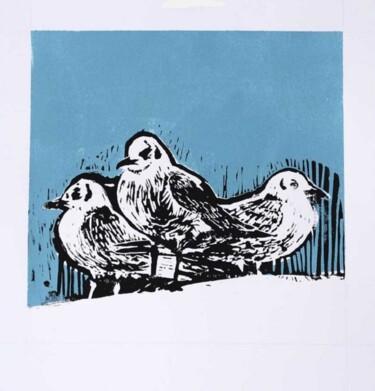 "Seagulls, linocut p…" başlıklı Baskıresim Victor Marin tarafından, Orijinal sanat, Linocut