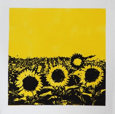 Druckgrafik mit dem Titel "Yellow Sunflower, L…" von Victor Marin, Original-Kunstwerk, Linoldrucke