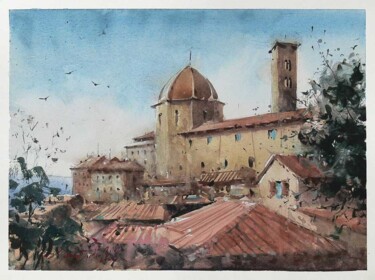Pintura titulada "Volterra, Tuscany,…" por Victor Marin, Obra de arte original, Acuarela