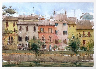Pintura intitulada "Verona, watercolor…" por Victor Marin, Obras de arte originais, Aquarela