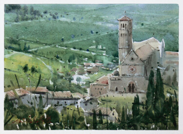 Pittura intitolato "Assisi, Italy, wate…" da Victor Marin, Opera d'arte originale, Acquarello