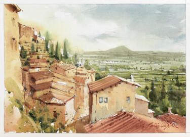 Painting titled "Tuscan Landscape, W…" by Victor Marin, Original Artwork, Watercolor