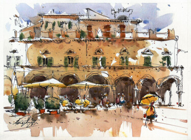 Painting titled "Ascoli Piceno City…" by Victor Marin, Original Artwork, Watercolor