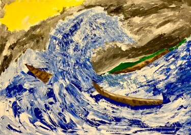 Peinture intitulée "Omaggio ad Hokusai" par Mario, Œuvre d'art originale, Huile