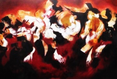 Peinture intitulée "La fiesta de la mue…" par Mario Enap, Œuvre d'art originale, Huile