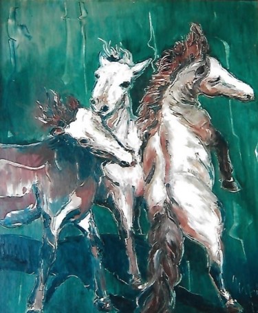 Pittura intitolato "cavalli" da Mario Fanconi, Opera d'arte originale, Olio
