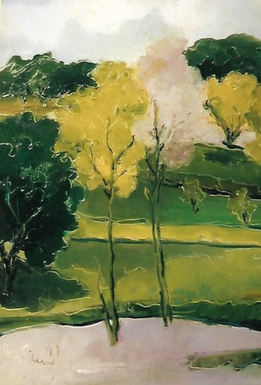 Malerei mit dem Titel "alberi in primavera" von Mario Fanconi, Original-Kunstwerk, Öl