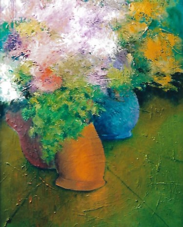 Malerei mit dem Titel "tre vasi di fiori" von Mario Fanconi, Original-Kunstwerk, Öl