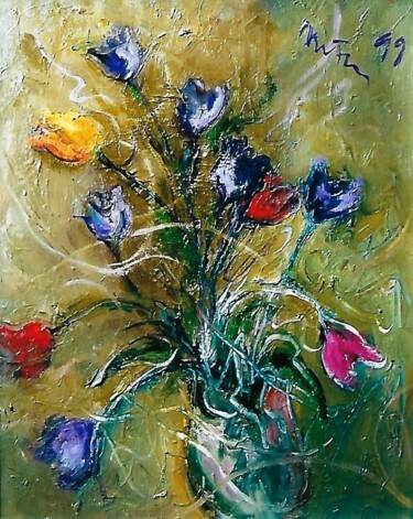 Painting titled "1-tulipani-multicol…" by Mario Fanconi, Original Artwork, Oil