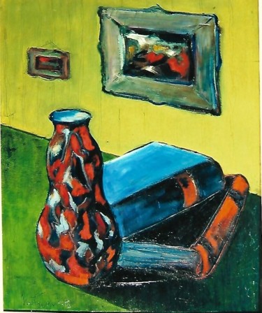 Malerei mit dem Titel "9-vaso-e-libri-" von Mario Fanconi, Original-Kunstwerk, Öl