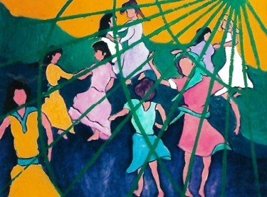 Painting titled "2-danza-di-bambini-" by Mario Fanconi, Original Artwork, Oil