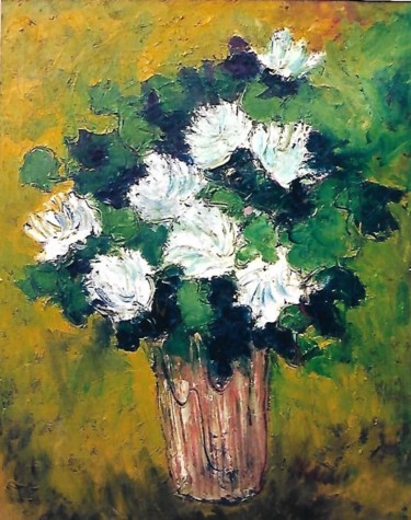 Painting titled "fiori bianchi" by Mario Fanconi, Original Artwork, Oil