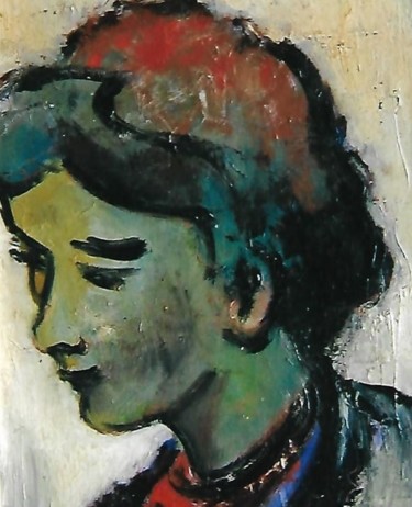 Malerei mit dem Titel "2-volto di donna" von Mario Fanconi, Original-Kunstwerk, Öl