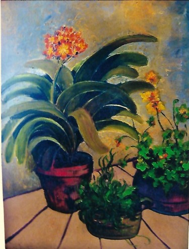 Painting titled "1amarillis in vaso" by Mario Fanconi, Original Artwork, Oil