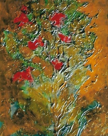 Painting titled "fiori rossi" by Mario Fanconi, Original Artwork, Oil