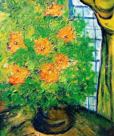 Pittura intitolato "1-fiori-arancioni c…" da Mario Fanconi, Opera d'arte originale, Olio