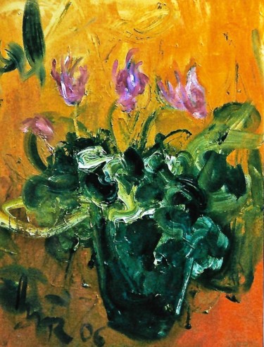 Pittura intitolato "1-vaso-con-ciclamini" da Mario Fanconi, Opera d'arte originale, Olio