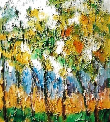 Peinture intitulée "3-alberi-autunnali" par Mario Fanconi, Œuvre d'art originale, Huile