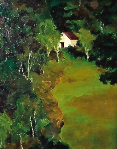 Pittura intitolato "3-betulle-e-cascina…" da Mario Fanconi, Opera d'arte originale, Olio