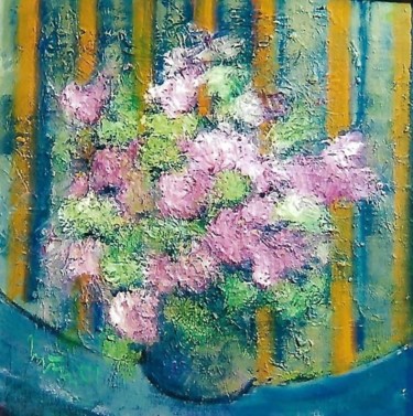 Pittura intitolato "vaso di fiori rosa" da Mario Fanconi, Opera d'arte originale, Olio