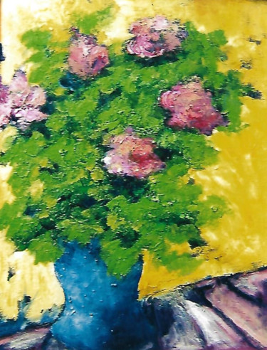 Pittura intitolato "vaso di rose" da Mario Fanconi, Opera d'arte originale, Olio