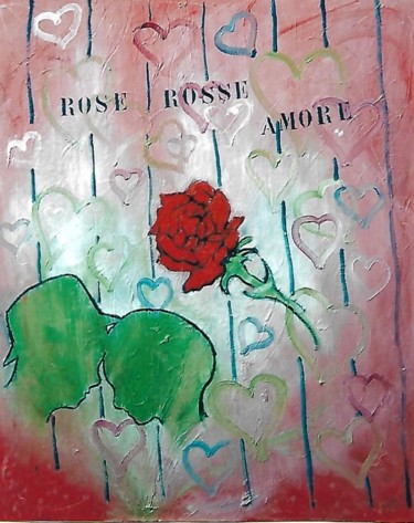 Painting titled "rose rosse (amore)" by Mario Fanconi, Original Artwork, Oil