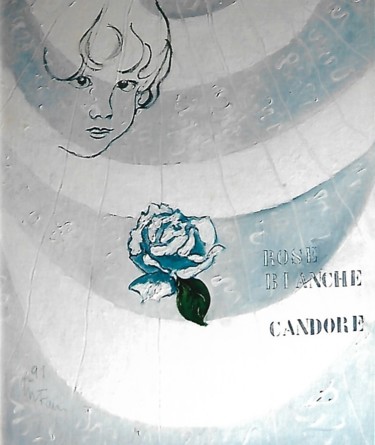 Painting titled "rose bianche (cando…" by Mario Fanconi, Original Artwork, Oil