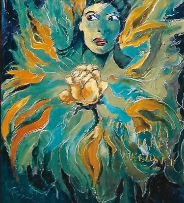Pittura intitolato "rose gialle (gelosi…" da Mario Fanconi, Opera d'arte originale, Olio