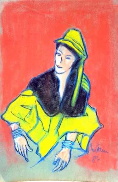 Painting titled "donna stravagante" by Mario Fanconi, Original Artwork, Pastel