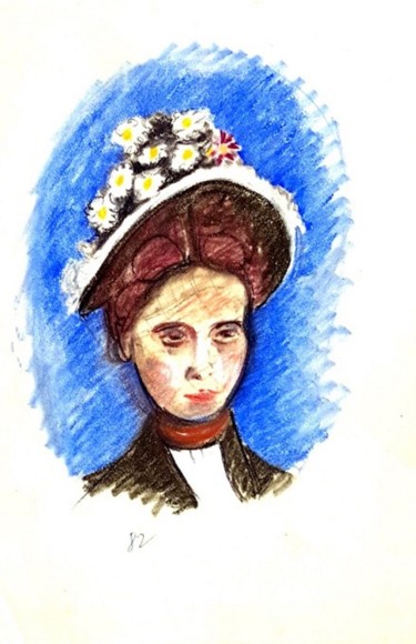 Peinture intitulée "che bel cappello" par Mario Fanconi, Œuvre d'art originale, Pastel