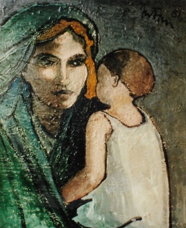 Peinture intitulée "Madre con bambino" par Mario Fanconi, Œuvre d'art originale, Huile