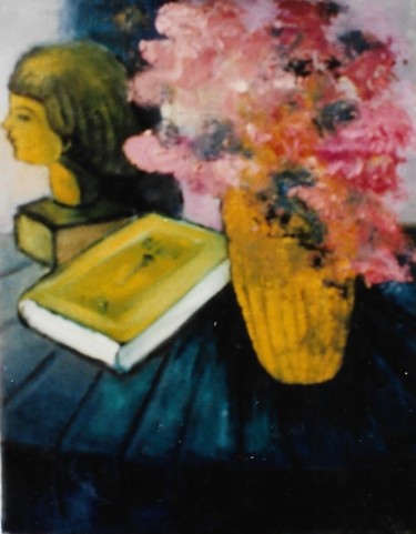 Malerei mit dem Titel "Vaso di fiori, libr…" von Mario Fanconi, Original-Kunstwerk, Öl