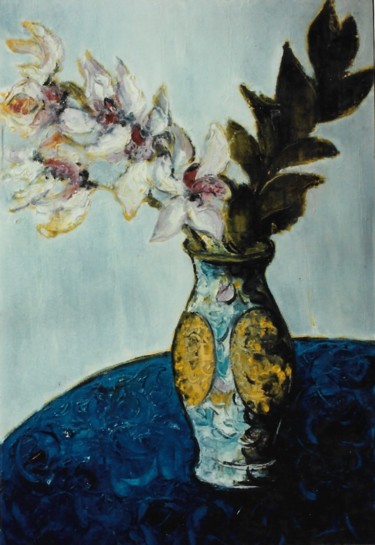 Malerei mit dem Titel "Orchidea in vaso" von Mario Fanconi, Original-Kunstwerk, Öl