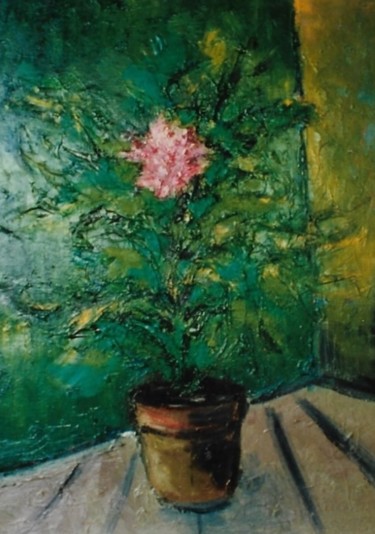 Schilderij getiteld "Fiore rosa in vaso" door Mario Fanconi, Origineel Kunstwerk, Olie